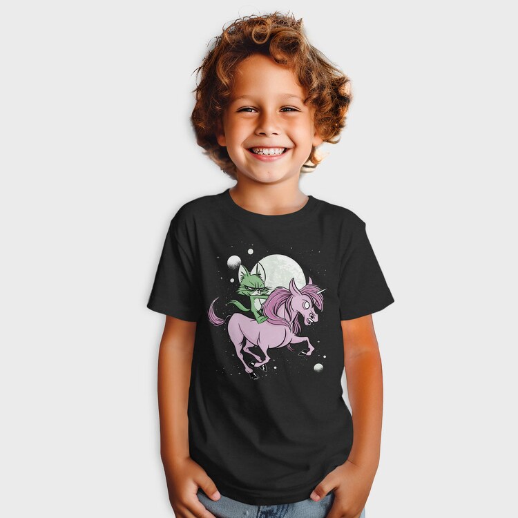 Green Cat Riding Unicorn, Tricou Copii