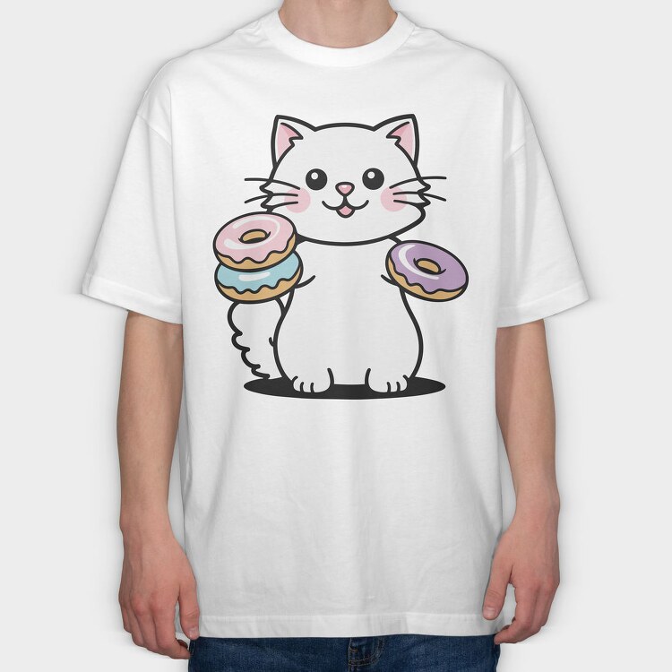 Cat And Donuts White Kitty, Tricou Oversize Barbati (Unisex)