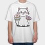 Cat And Donuts White Kitty, Tricou Oversize Barbati (Unisex)