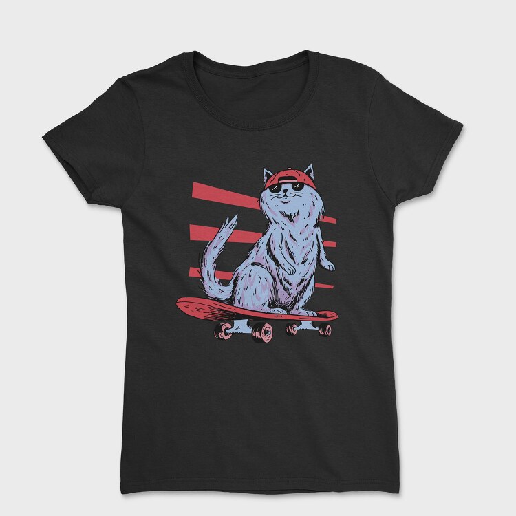 Cat In Skateboard Skate, Tricou Femei