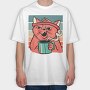 Cat Drinking Coffee (2), Tricou Oversize Barbati (Unisex)