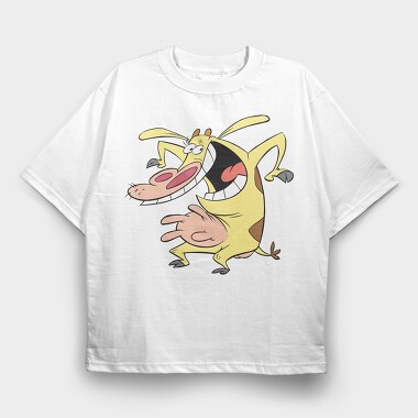 Cartoon Retro Cow and Chicken 3, Tricou Oversize Barbati (Unisex)