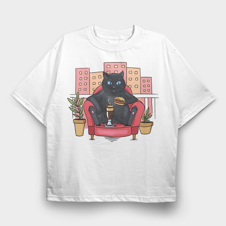 Cat On Balcony, Tricou Oversize Barbati (Unisex)