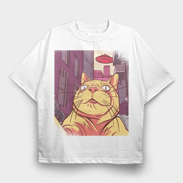 Cat Selfie Meme, Tricou Oversize Barbati (Unisex)