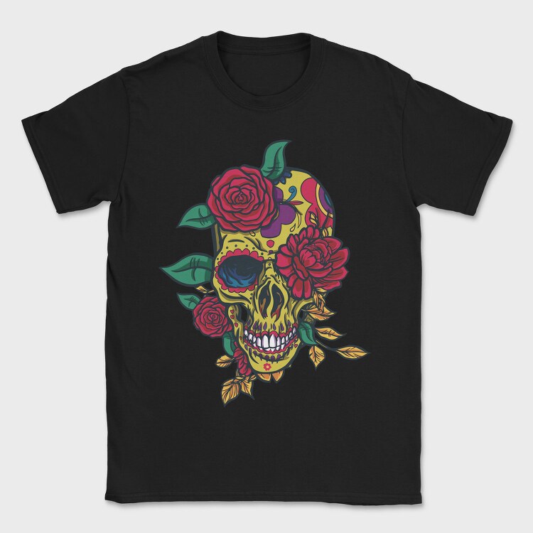 Day Of The Dead Skull With Roses, Tricou Barbati (Unisex)