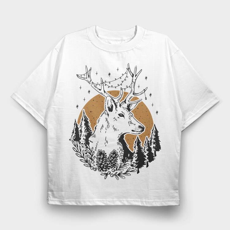 Deer Wild In Nature Christmas, Tricou Oversize Barbati (Unisex)