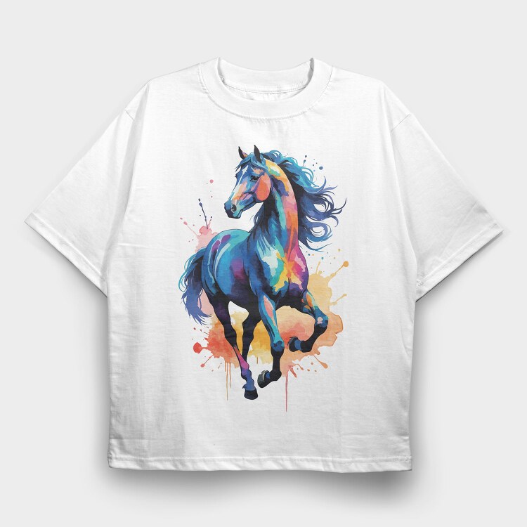 Eye Catching Watercolor Horse, Tricou Oversize Barbati (Unisex)