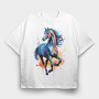 Eye Catching Watercolor Horse, Tricou Oversize Barbati (Unisex)