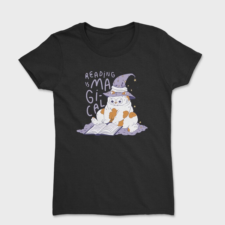 Cat Reading Magical Book, Tricou Femei