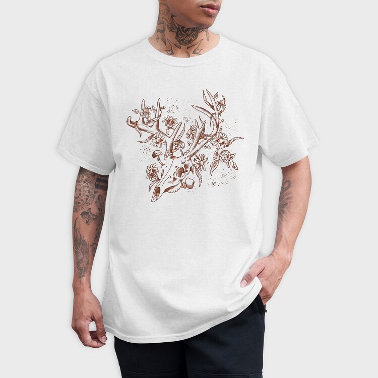 Deer Skull Flowers, Tricou Barbati (Unisex)