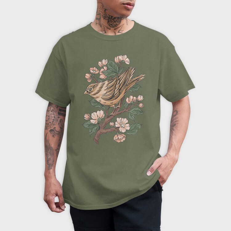 Sparrow Cherry Blossom, Tricou Barbati (Unisex)