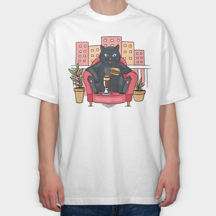 Cat On Balcony, Tricou Oversize Barbati (Unisex)