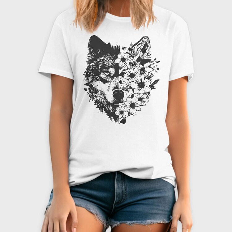 Wolf With Flowers, Tricou Barbati (Unisex)