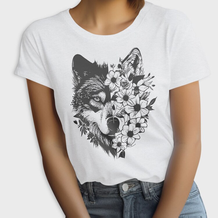 Wolf With Flowers, Tricou Femei