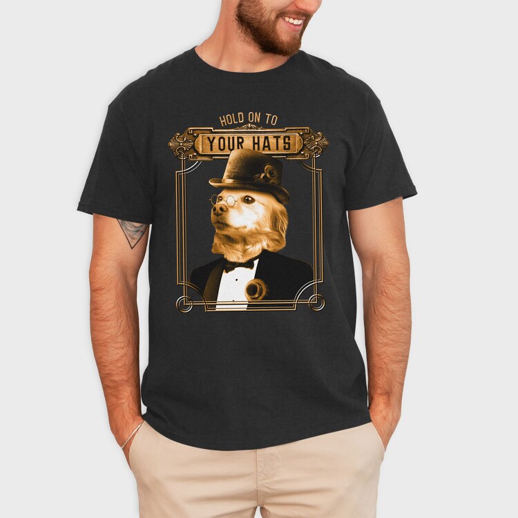 Steampunk Dog Hat, Tricou Barbati (Unisex)