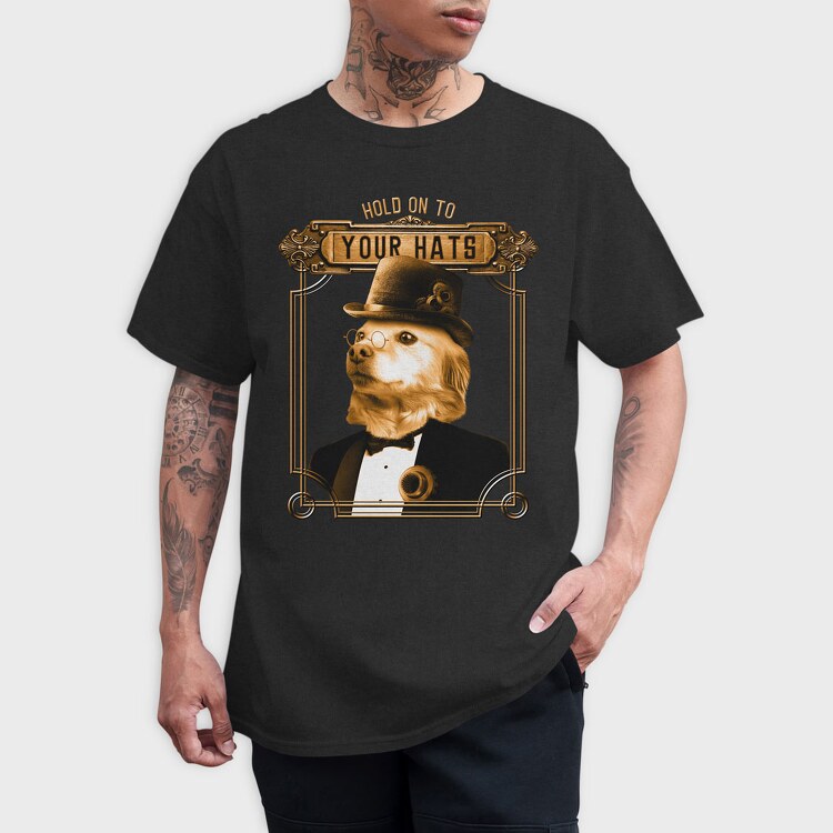 Steampunk Dog Hat, Tricou Barbati (Unisex)