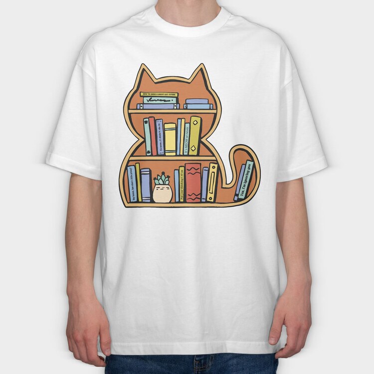 Cat Shaped Bookshelf, Tricou Oversize Barbati (Unisex)