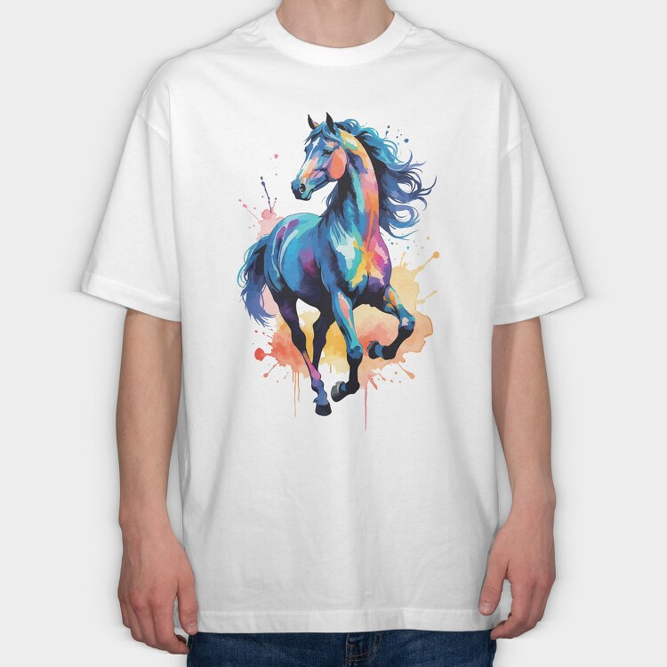 Eye Catching Watercolor Horse, Tricou Oversize Barbati (Unisex)