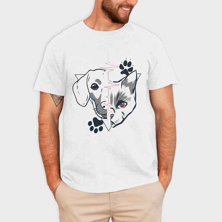 Dog and Cat Heartbeat, Tricou Barbati (Unisex)