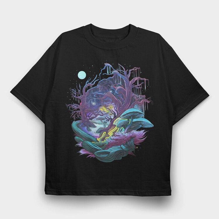 Fantasy Forest Mushroom And Trees, Tricou Oversize Barbati (Unisex)