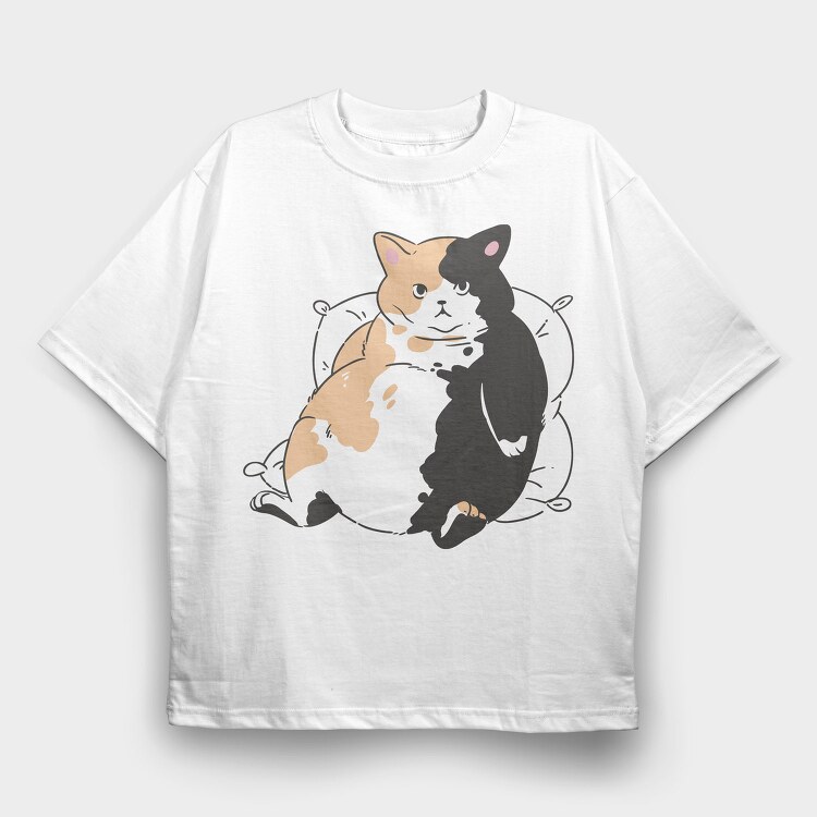 Fat Cat Resting, Tricou Oversize Barbati (Unisex)