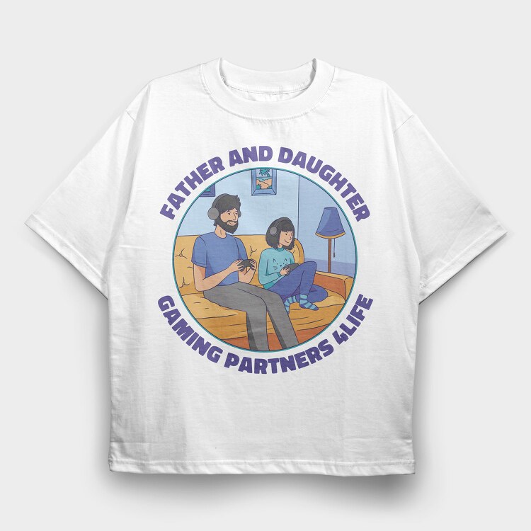 Father And Daughter Gaming, Tricou Oversize Barbati (Unisex)