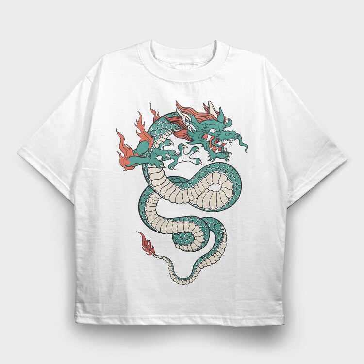 Fire Flames Dragon, Tricou Oversize Barbati (Unisex)