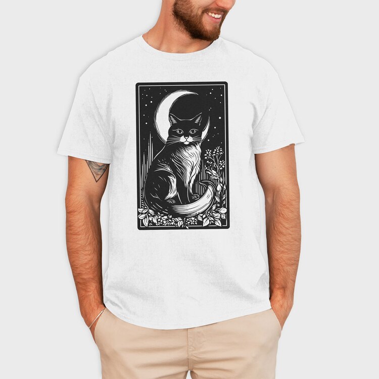 Cat and Moon Card, Tricou Barbati (Unisex)