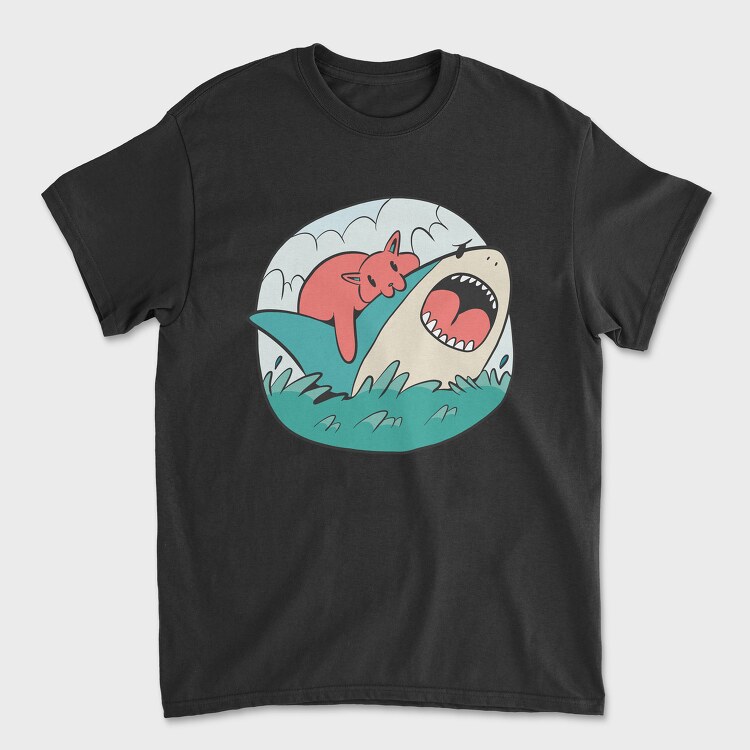 Cat Biting Shark, Tricou Barbati (Unisex)