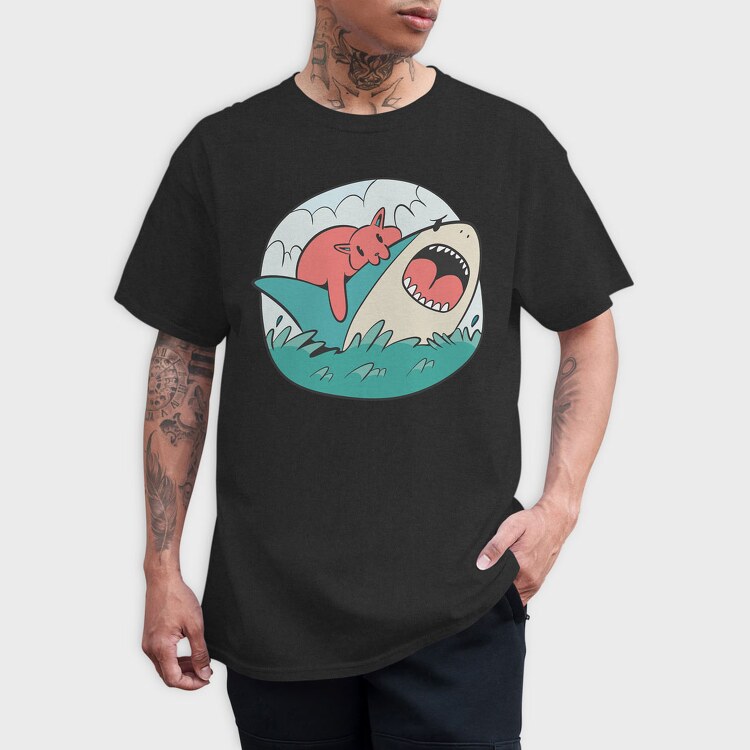 Cat Biting Shark, Tricou Barbati (Unisex)