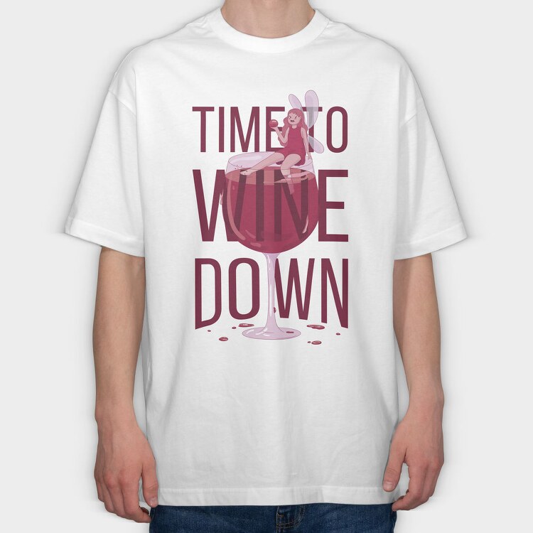 Fairy In Wine Glass Wine, Tricou Oversize Barbati (Unisex)