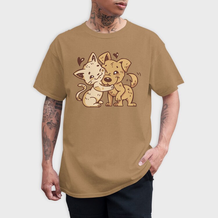 Cat Dog Hug, Tricou Barbati (Unisex)