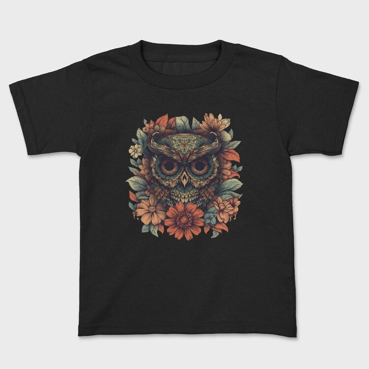 Owl Flowers Skull, Tricou Copii