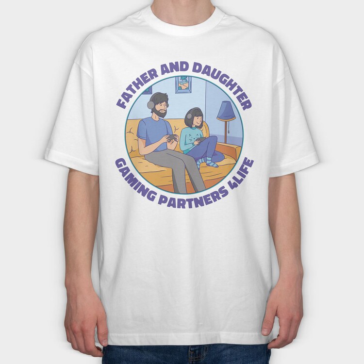 Father And Daughter Gaming, Tricou Oversize Barbati (Unisex)