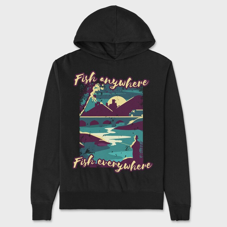 Fish Everywhere Anywhere, Hanorac Oversize Barbati (Unisex)