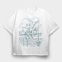 Fishing Cat Doodle, Tricou Oversize Barbati (Unisex)