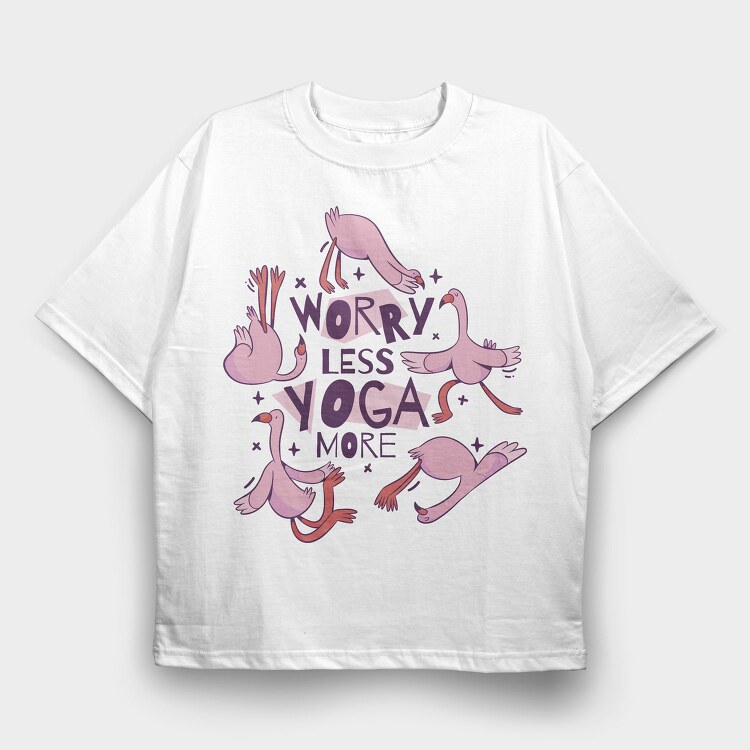 Flamingo Doing Yoga Worry, Tricou Oversize Barbati (Unisex)