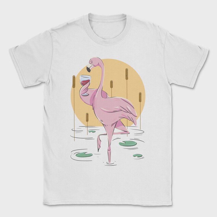 Flamingo Drinking Wine Cool, Tricou Barbati (Unisex)