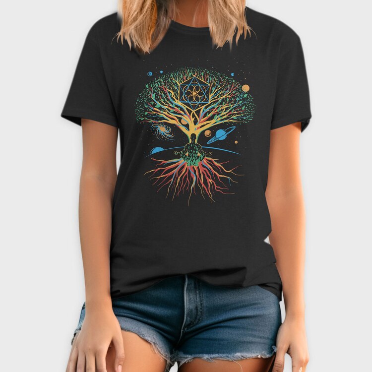 Sacred Geometry Meditating Colorful Magical Tree, Tricou Barbati (Unisex)