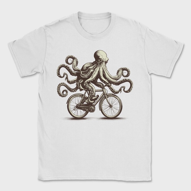 Octopus On Bicycle Ride, Tricou Barbati (Unisex)