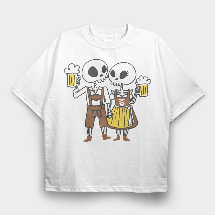 Oktoberfest Skeleton Couple, Tricou Oversize Barbati (Unisex)