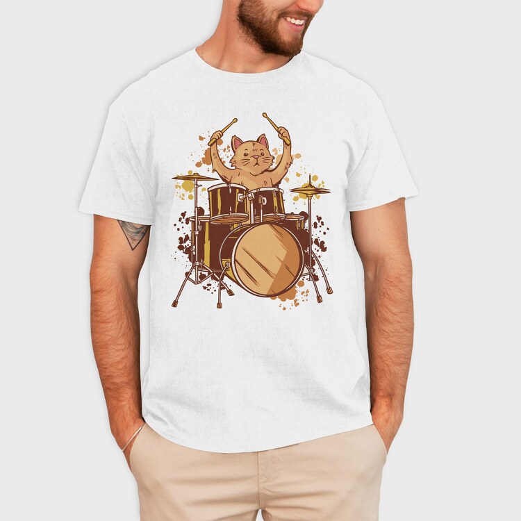 Drummer Cat, Tricou Barbati (Unisex)