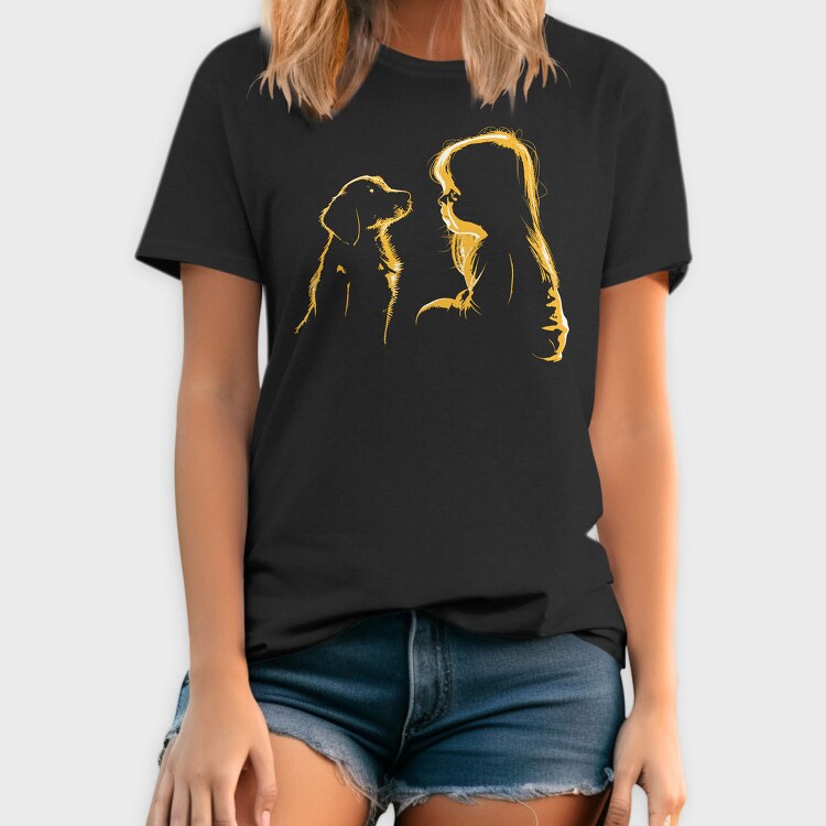 Girl Dog Silhouette, Tricou Barbati (Unisex)