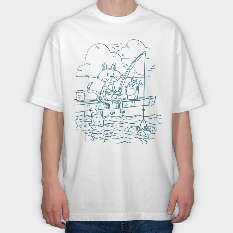 Fishing Cat Doodle, Tricou Oversize Barbati (Unisex)