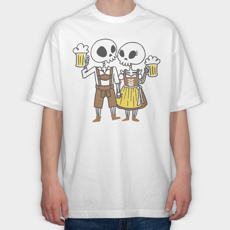 Oktoberfest Skeleton Couple, Tricou Oversize Barbati (Unisex)