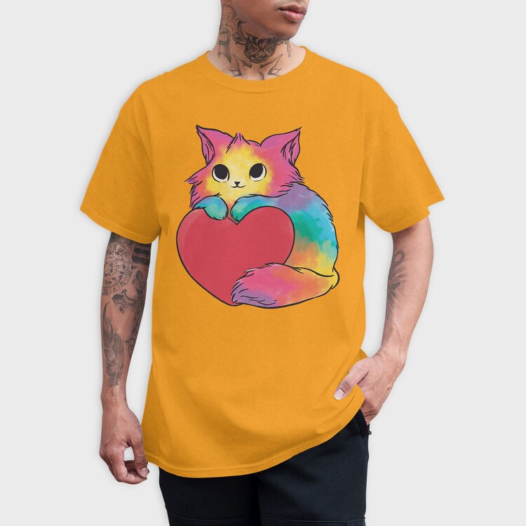 Rainbow Cat Heart, Tricou Barbati (Unisex)