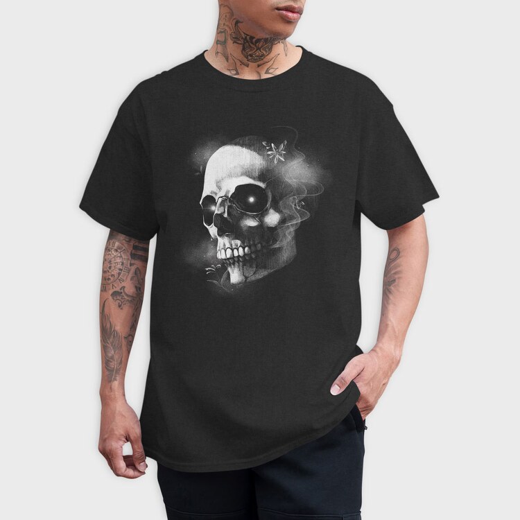 Monochrome Skull Nebula, Tricou Barbati (Unisex)