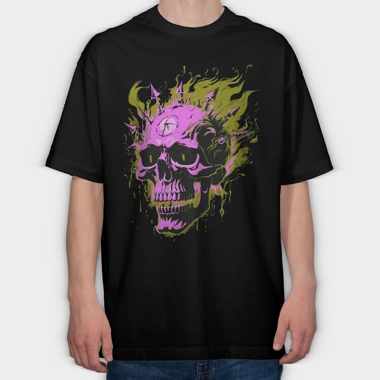 Flaming Punk Skull, Tricou Oversize Barbati (Unisex)