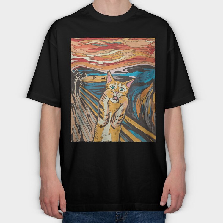 Cat Munch Scream, Tricou Oversize Barbati (Unisex)