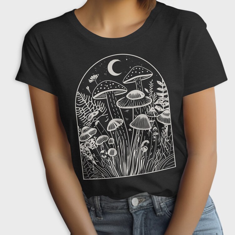 Mushrooms Moon Monochrome, Tricou Femei
